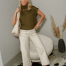 Charlie Dark Olive High Neck Top- full body view