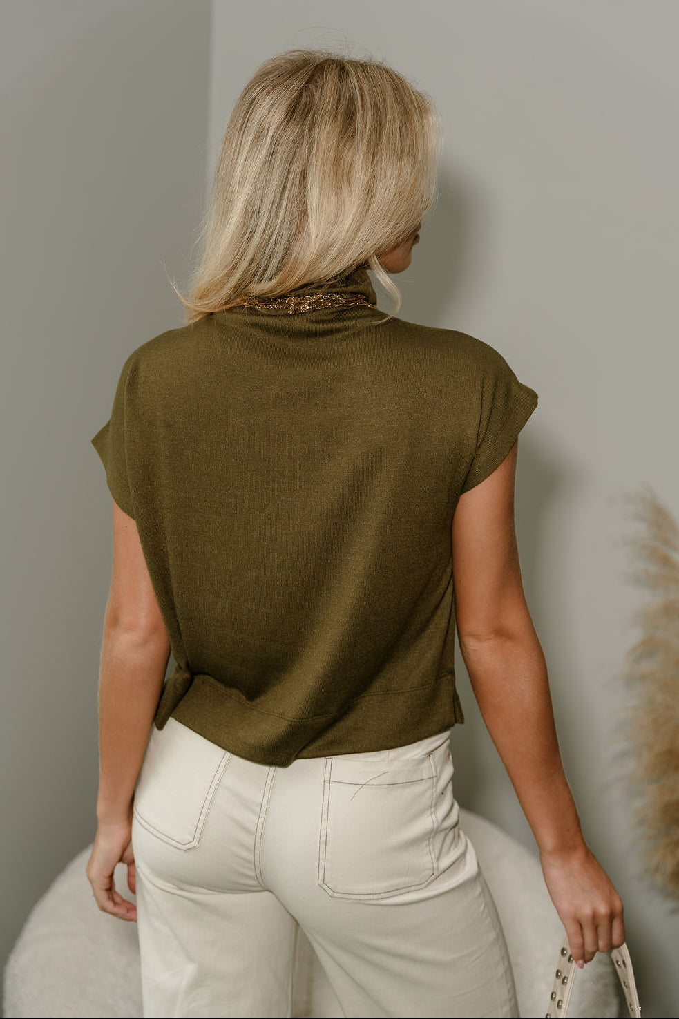 Charlie Dark Olive High Neck Top- back view