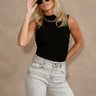 Harlow Black Textured Crinkle Tank- frontal top view
