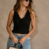 Blair Black Crinkle V-Neckline Tank- front view
