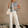 Daphne Washed Denim Button-Up Vest- front full view