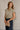 Amina Light Taupe & Navy Stripe Top - frontal side view