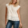 Colette Cream Peplum Flare Sleeveless Top- close up top view