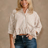 Carmen Brown & White Stripe Peplum Top- front top view