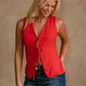 Annabelle Red Orange Tie-Front Tank Top - front view