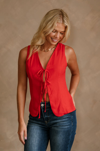 Red Tie-Front Tank Top | Annabelle Sleeveless Top - Lizard Thicket