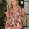 Julia Burgundy Floral Short Sleeve Top - front view