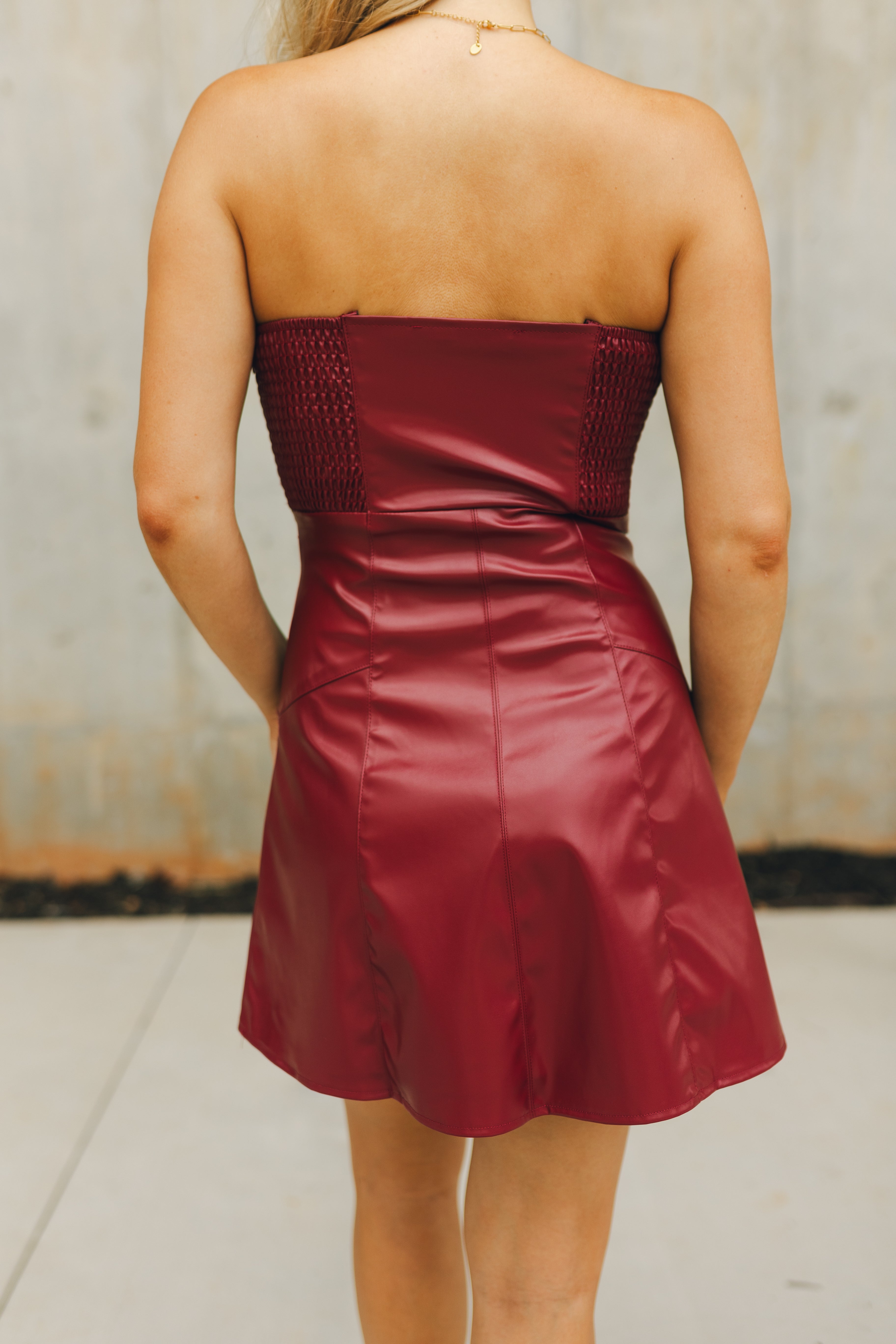 Anya Burgundy Faux-Leather Strapless Dress Anya Burgundy Faux-Leather Strapless Dress