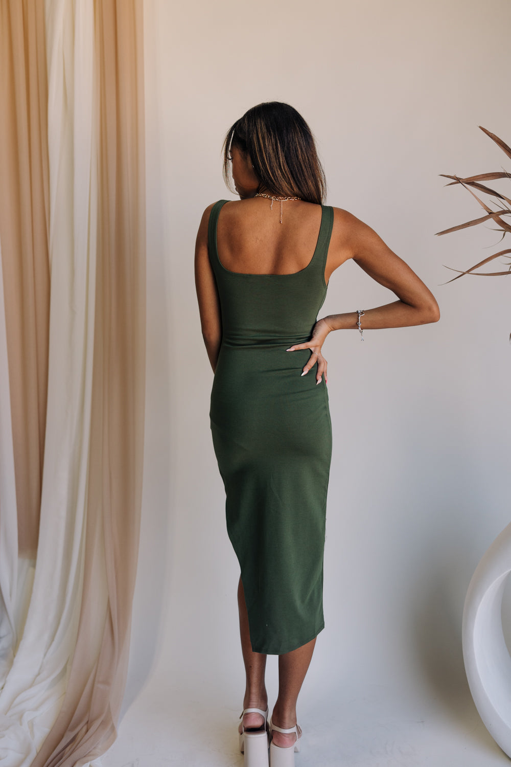 Nyla Olive Bodycon Midi Dress