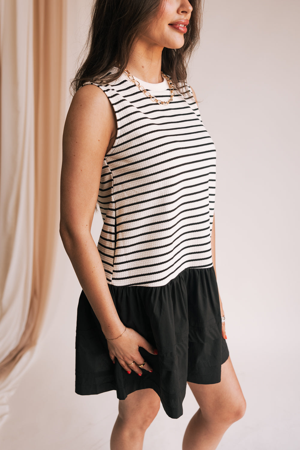 Lucienne Black & White Striped Mini Dress