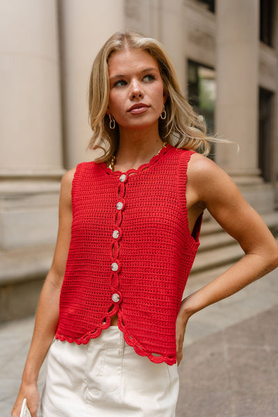 Dakota Red Scalloped Knit Tank Top - Lizard Thicket