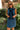 Jade Blue & Navy Blue Stripe Cape Mini Dress- close up front view