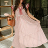 Lina Rust & Cream Striped Midi Dress - full body front view
