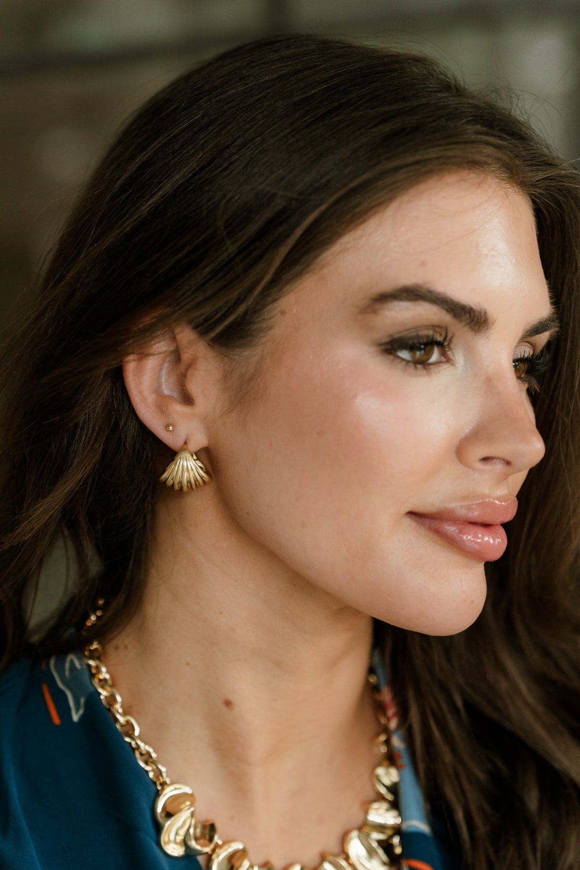 Morgana Gold Ribbed Hoop Earrings - side view