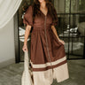 Brinley Brown Colorblock Zip-Up Midi Dress - full body front view