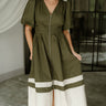 Brinley Olive Colorblock Zip-Up Midi Dress - front view