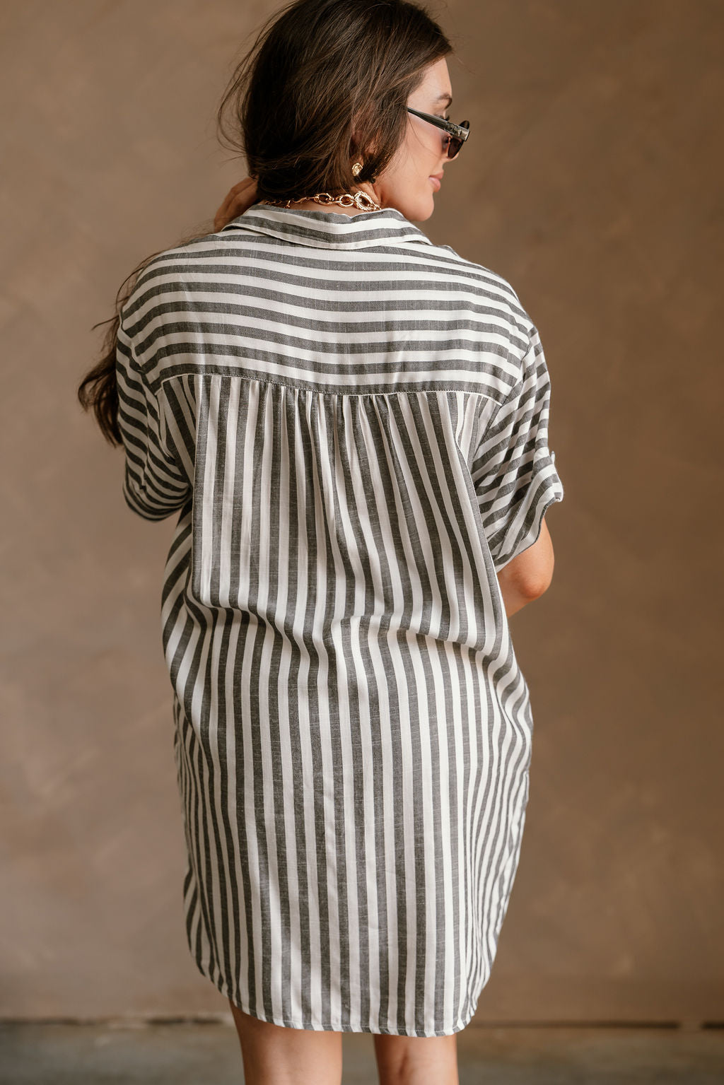 Arya White & Black Stripe Mini Dress- back view