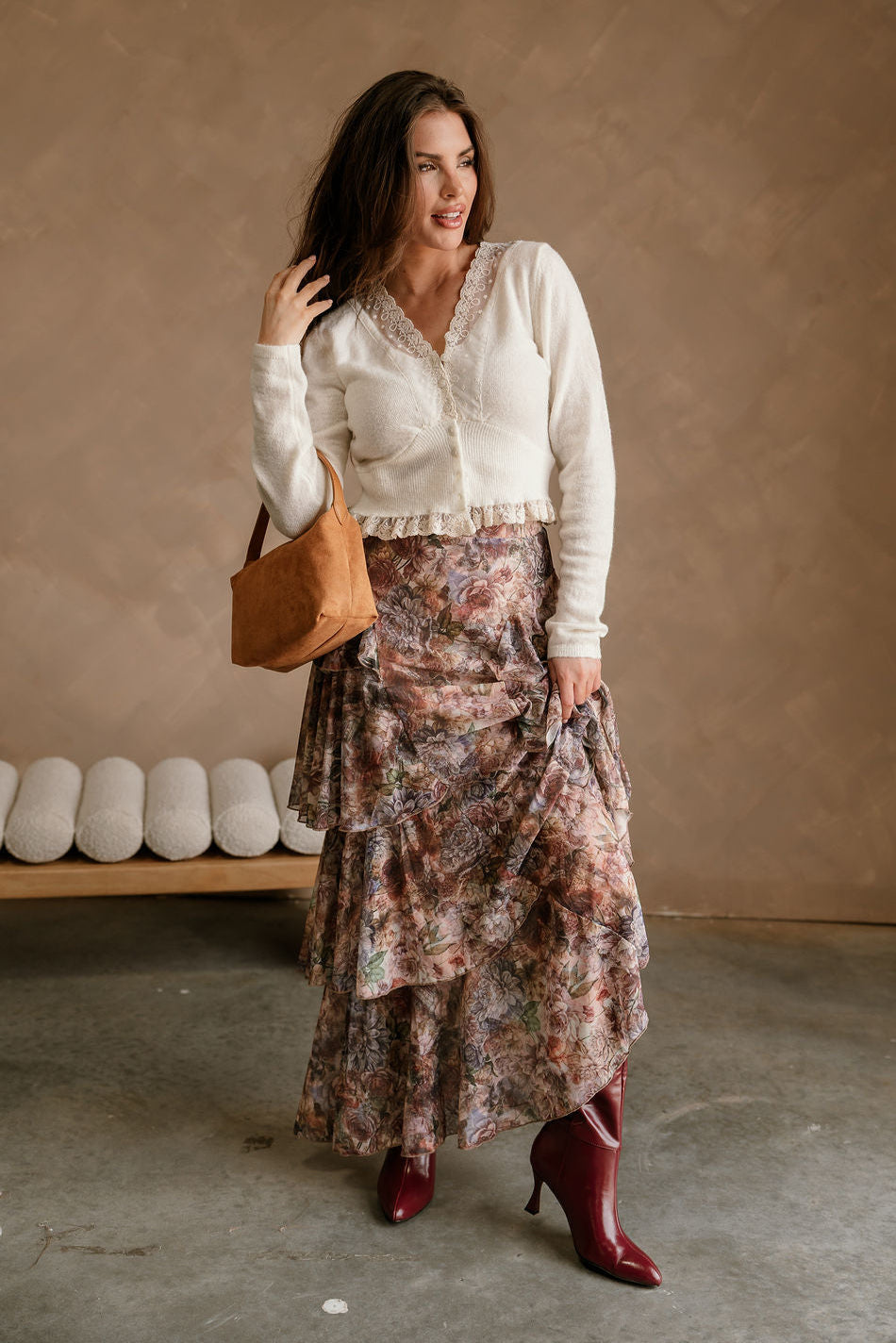 Delilah Multi Floral Tiered Maxi Skirt- front full body view