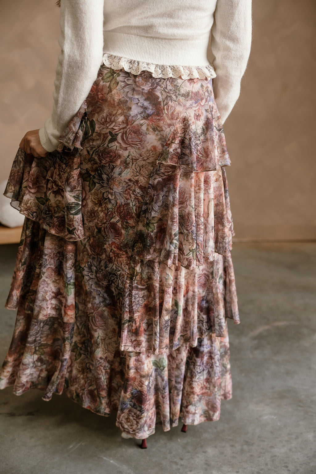 Delilah Multi Floral Tiered Maxi Skirt- back view