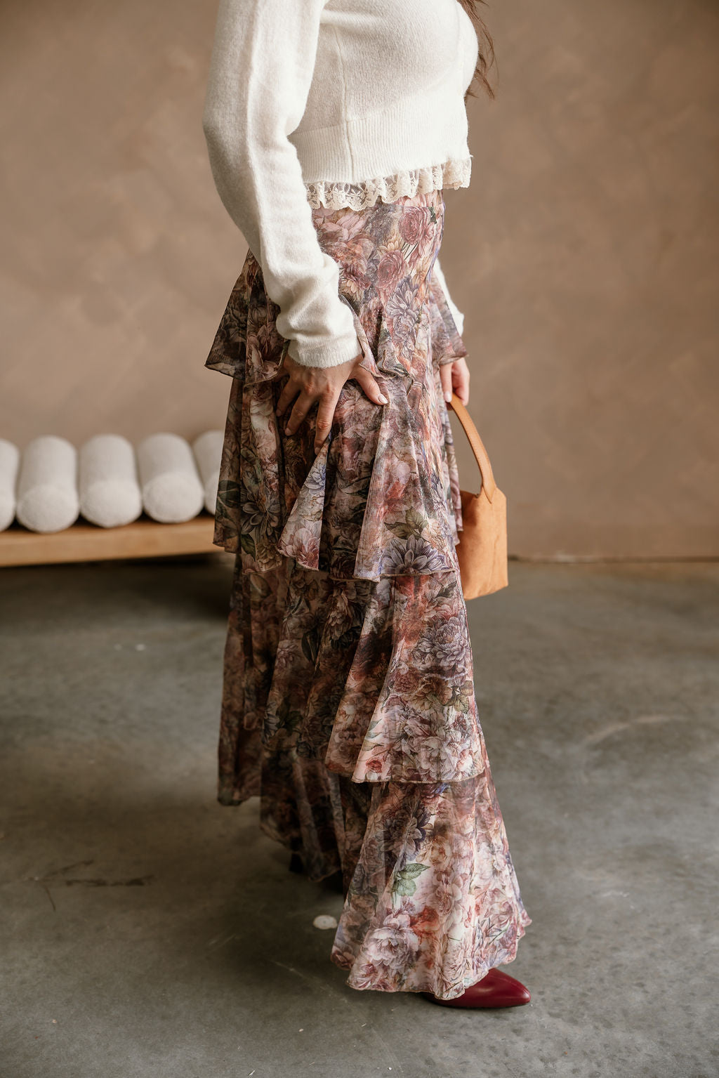 Delilah Multi Floral Tiered Maxi Skirt- side view