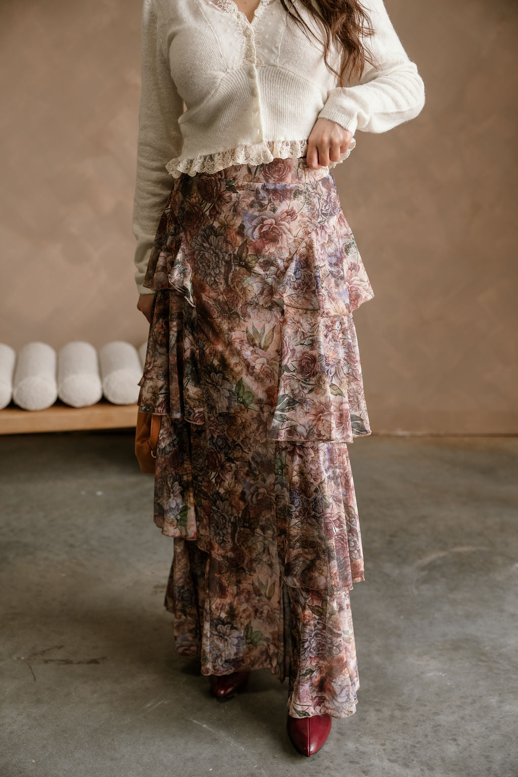 Delilah Multi Floral Tiered Maxi Skirt- full front view