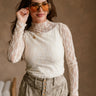 Mischa Cream Floral Long Sleeve Mesh Top- close up top view