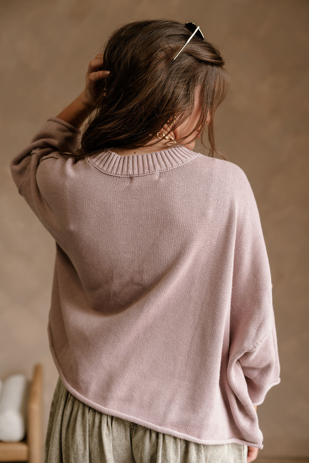 Lora Dusty Purple Short Sleeve Sweater- close up back view