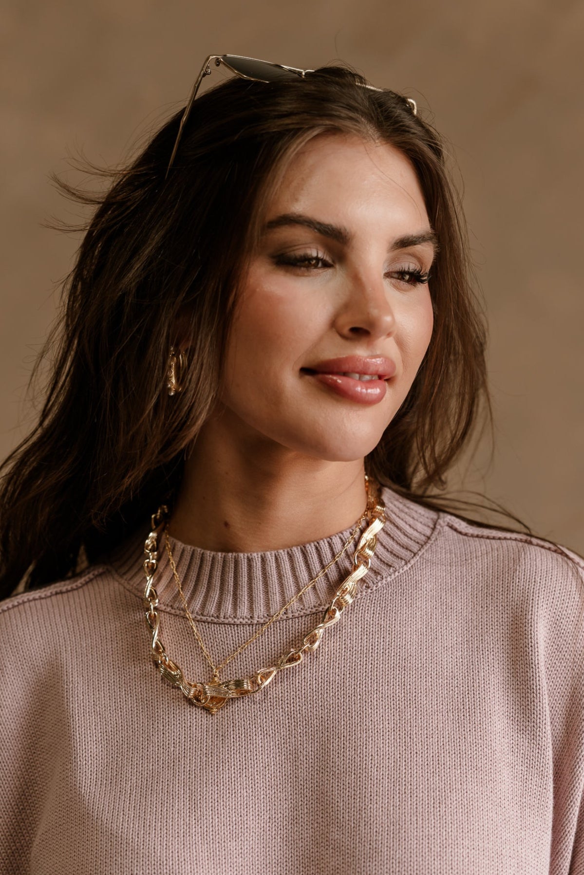 Kimber Gold Ribbed Twist Chain Necklace - front view