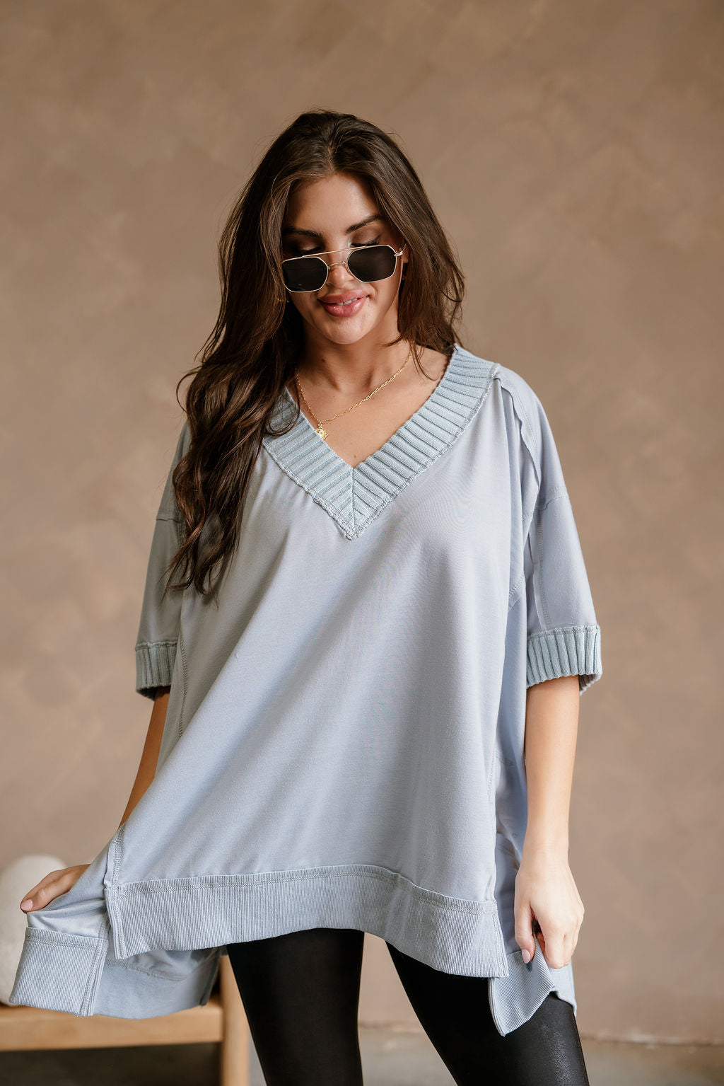 Kinsley Light Blue Short Sleeve Top - front 