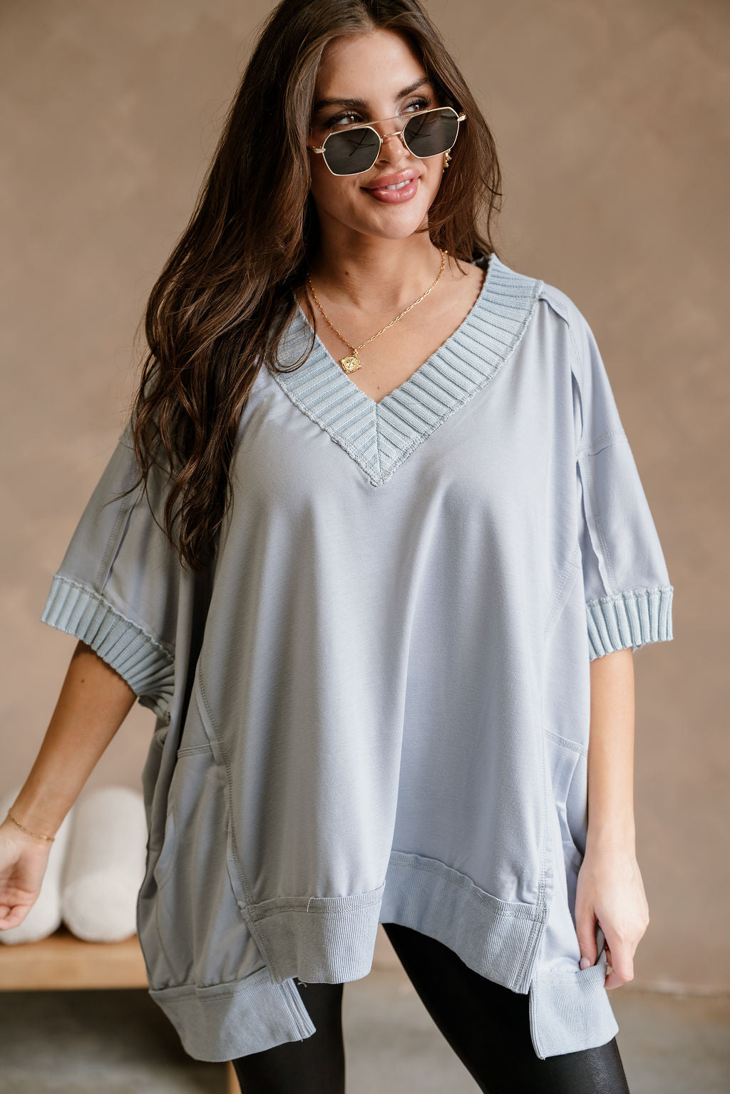 Kinsley Light Blue Short Sleeve Top - front view