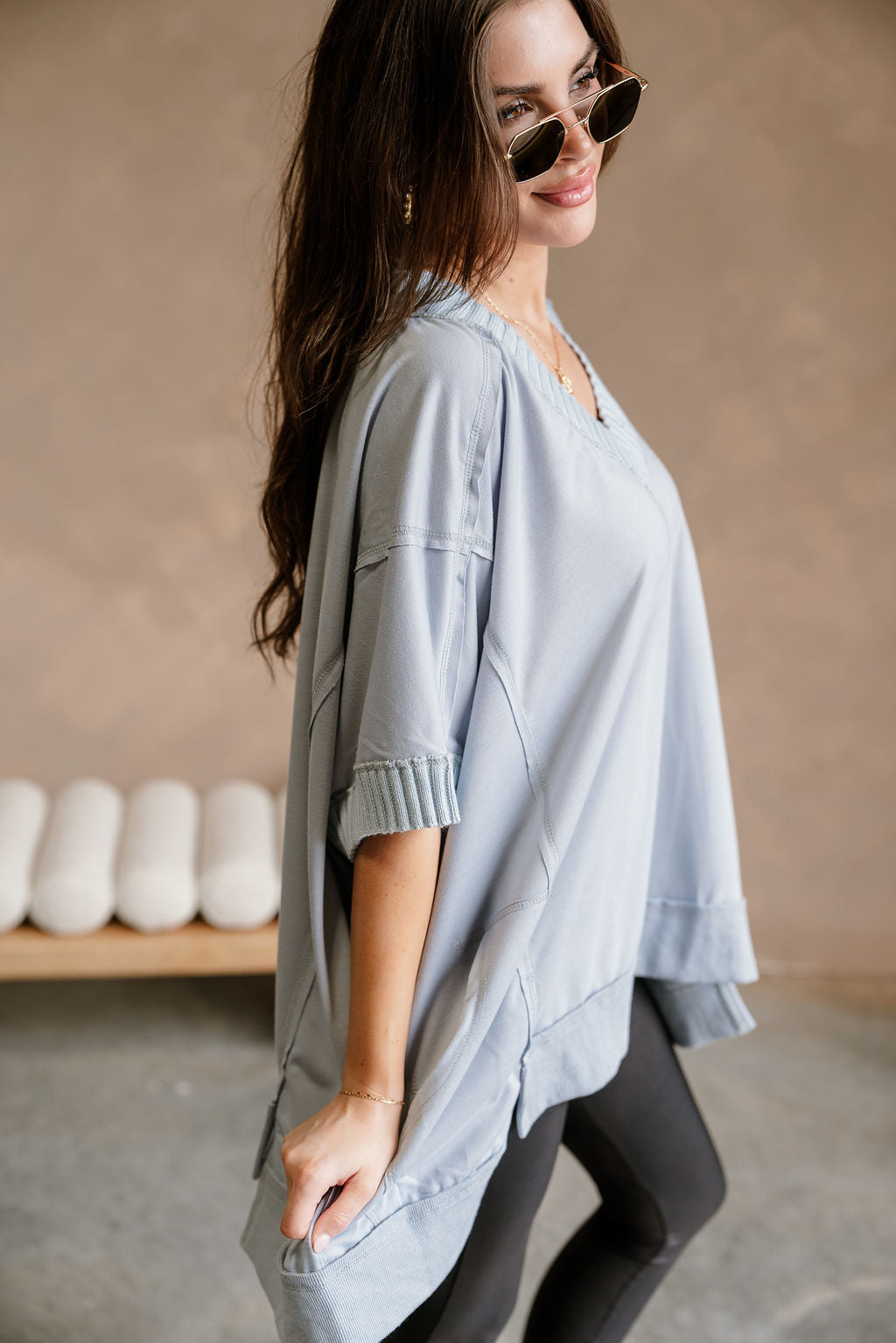 Kinsley Light Blue Short Sleeve Top - side view