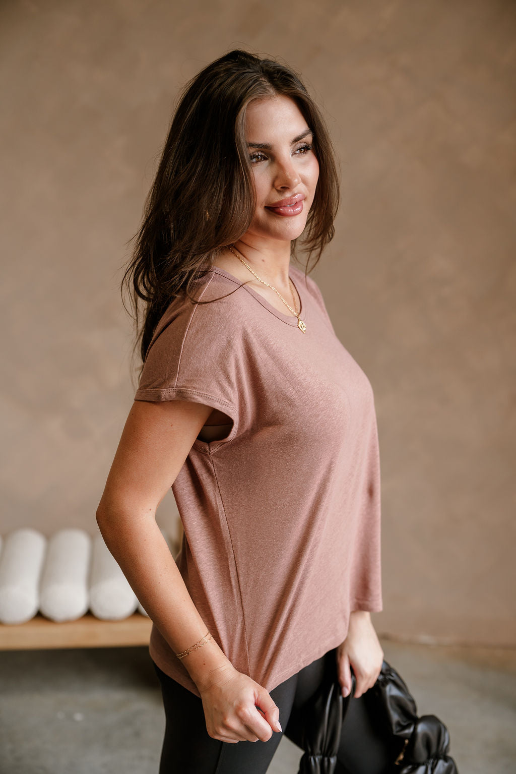 Elena Brown Short Sleeve Tee - side view