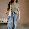Elena Olive Green Short Sleeve Tee- full body front view