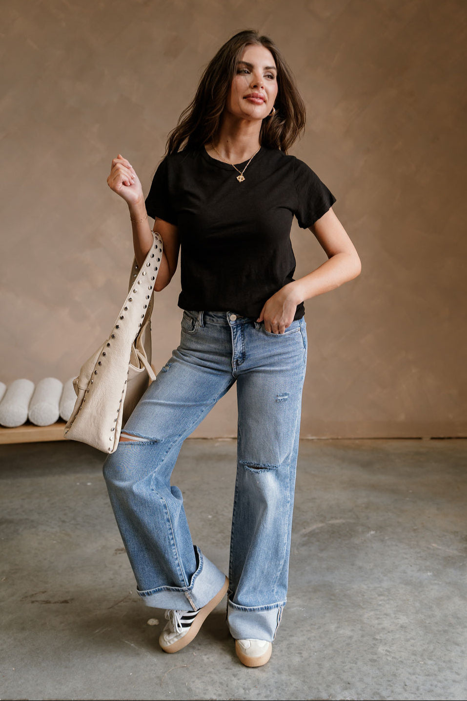 Payton Black Short Sleeve Tee - full body front view