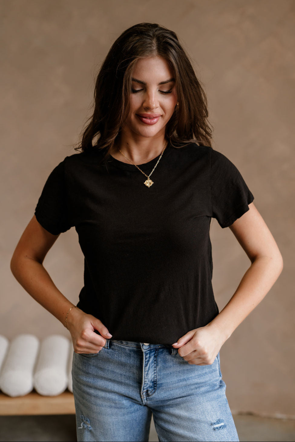 Payton Black Short Sleeve Tee - front view