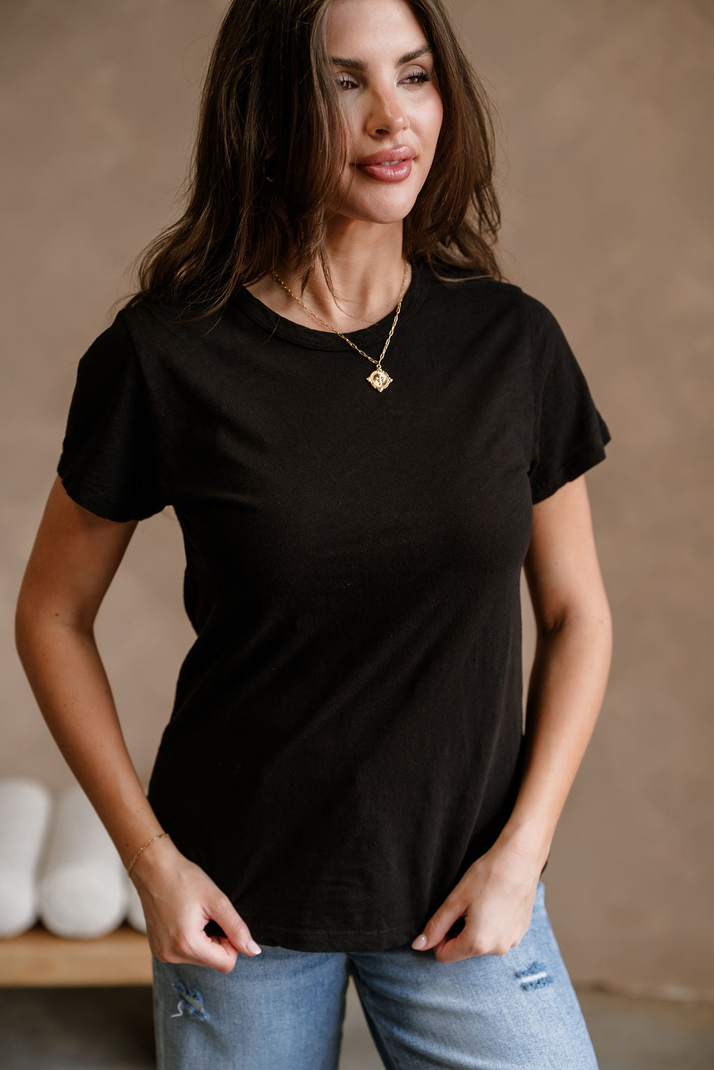 Payton Black Short Sleeve Tee - close up front view