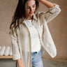 Katy Cream Striped Button-Up Linen Top - front view