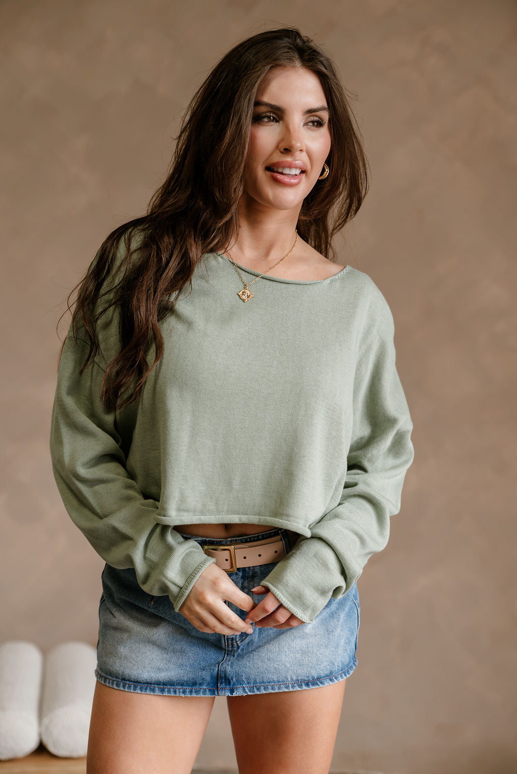 Marley Sage Green Long Sleeve Top - front 