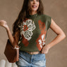 Michelle Olive Green Floral Sleeveless Sweater - front view
