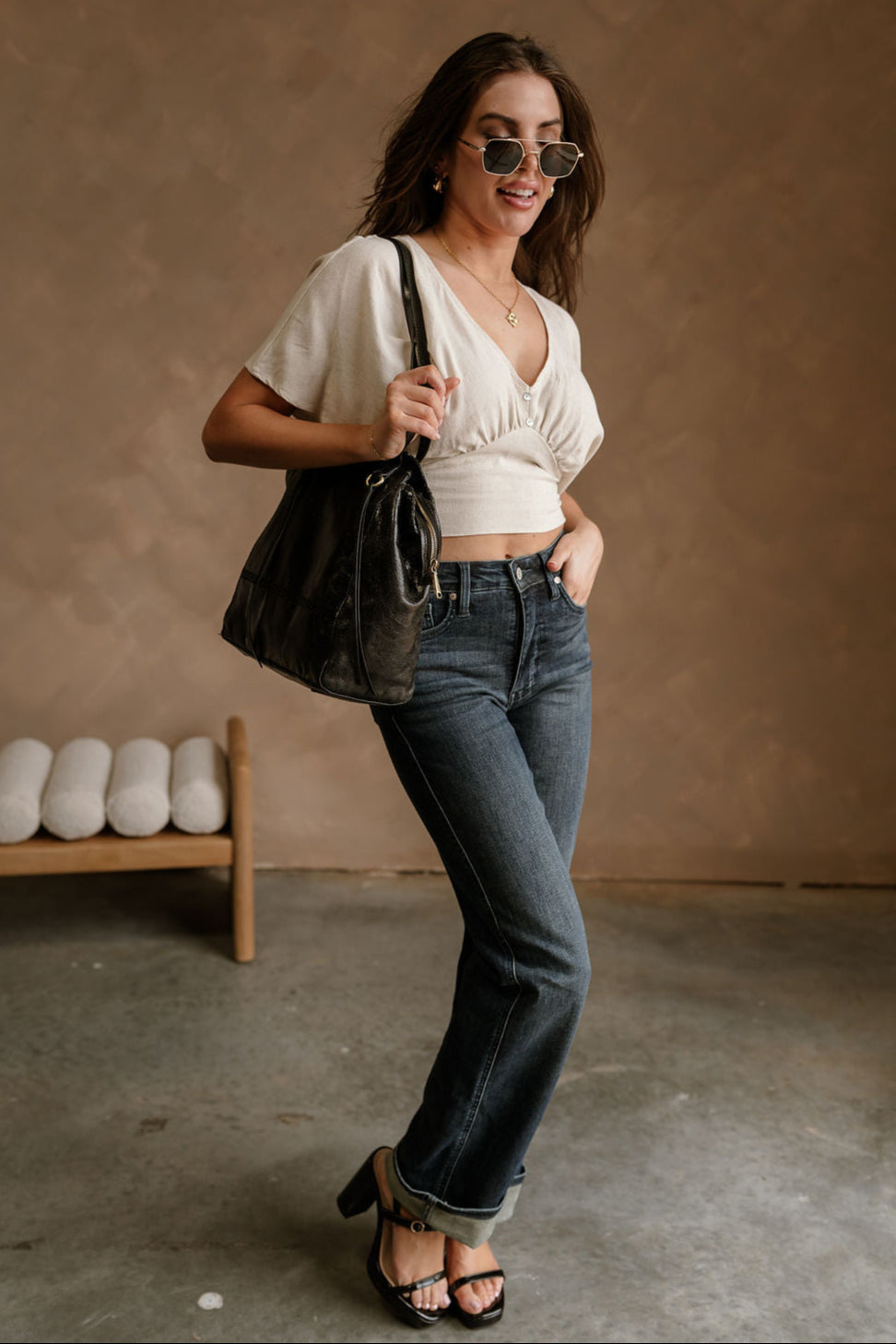 Judy Blue: Cara Dark Wash Straight Leg Jeans - full body frontal view