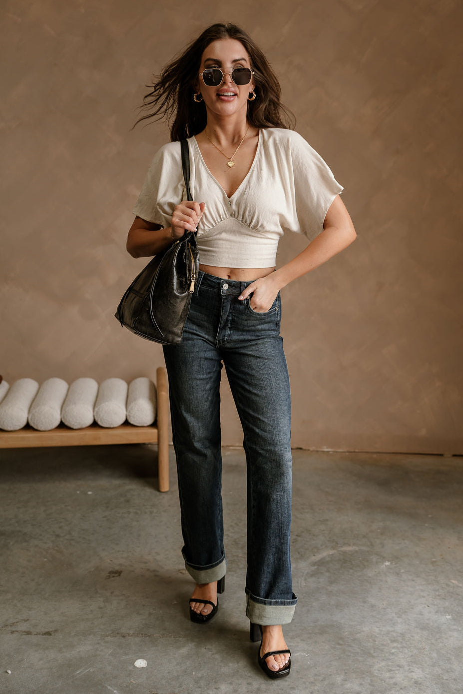 Judy Blue: Cara Dark Wash Straight Leg Jeans - full front view