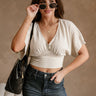 Dalia Cream Cropped Short Sleeve Top - front view