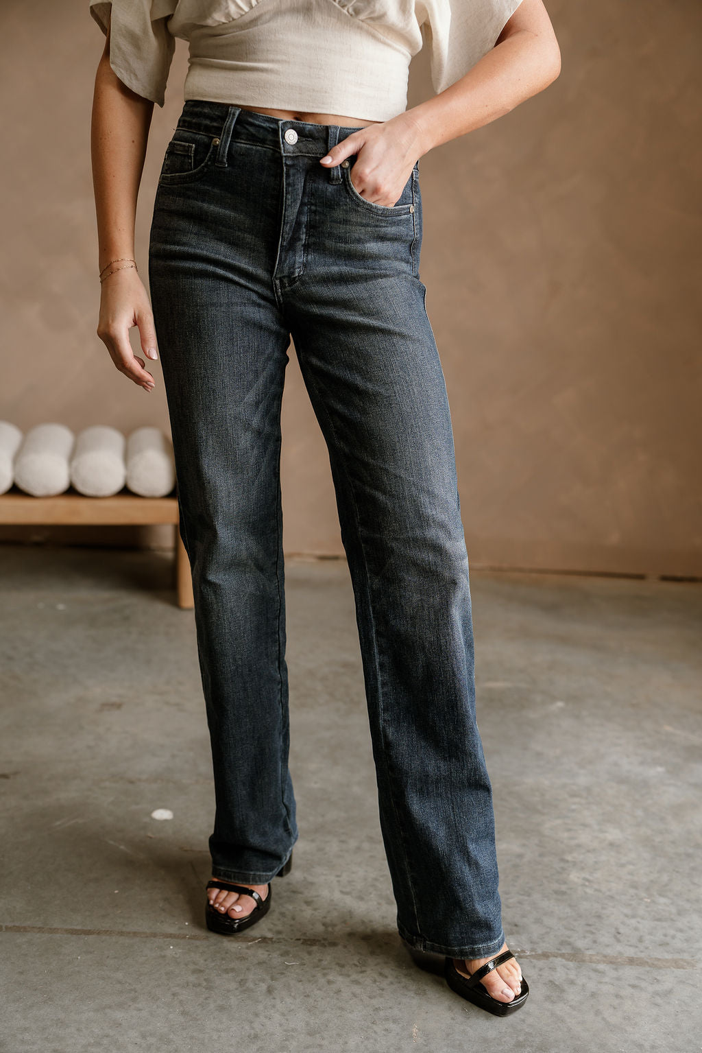 Judy Blue: Cara Dark Wash Straight Leg Jeans - lower body front view