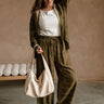 Calyn Olive & Cream Printed Wide Leg Pants - full body front view