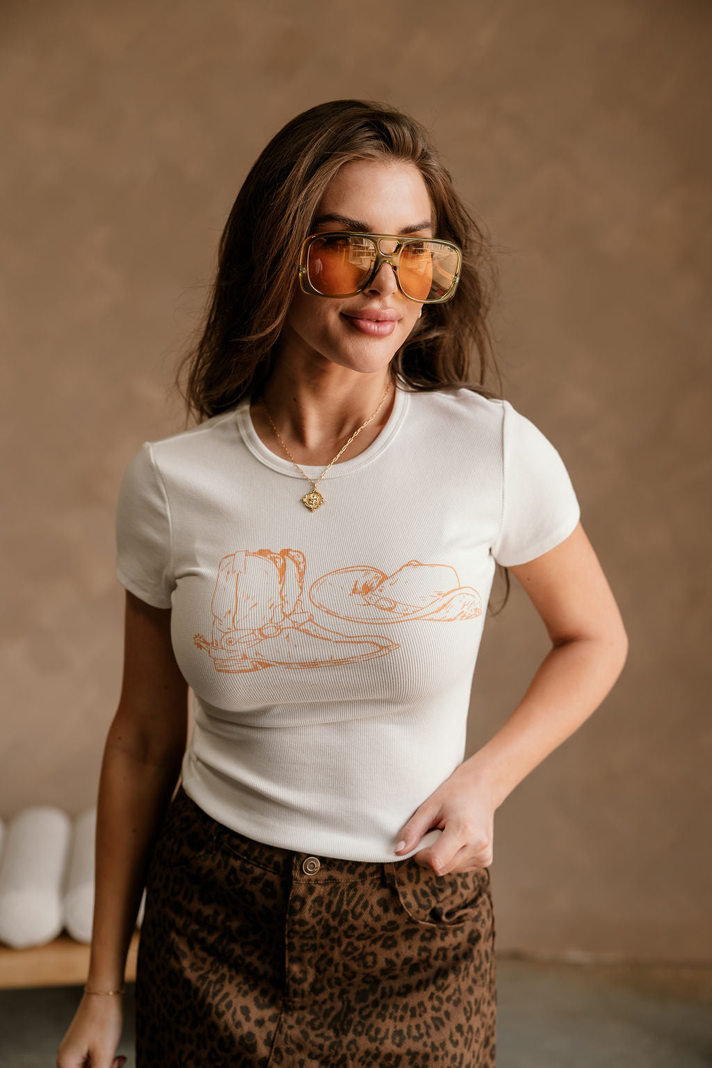 Cheyenne White Short Sleeve Cowgirl Graphic Tee - front view
