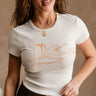 Cheyenne White Short Sleeve Cowgirl Graphic Tee - close up front view
