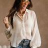 Claudia Cream Balloon Sleeve Button-Up Top - front view