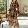 Any Brown Multi Floral Midi Dress - full body view