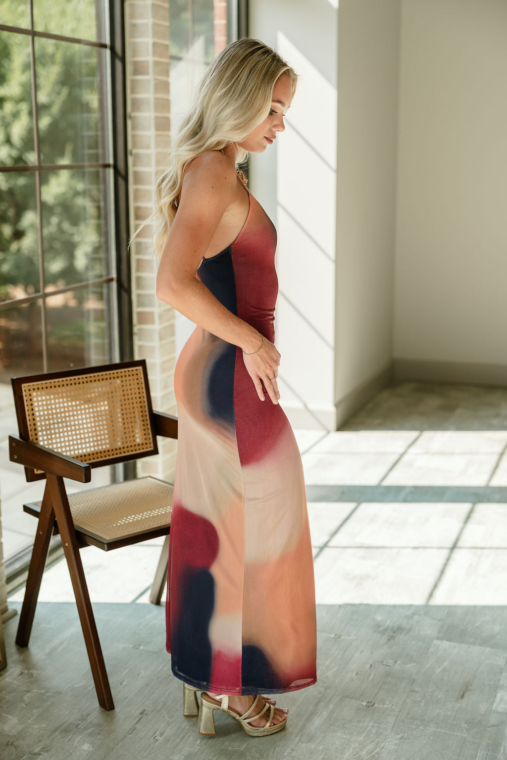 Adalyn Multi Mesh Midi Dress- full side view
