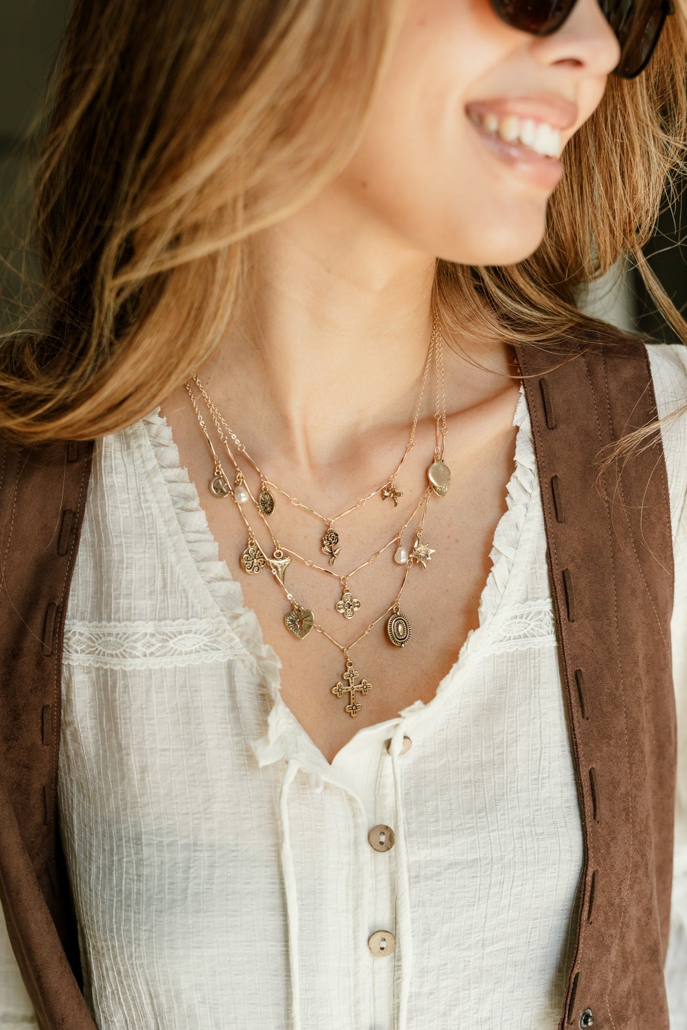 Mariah Gold Layered Medallion Necklace - front view